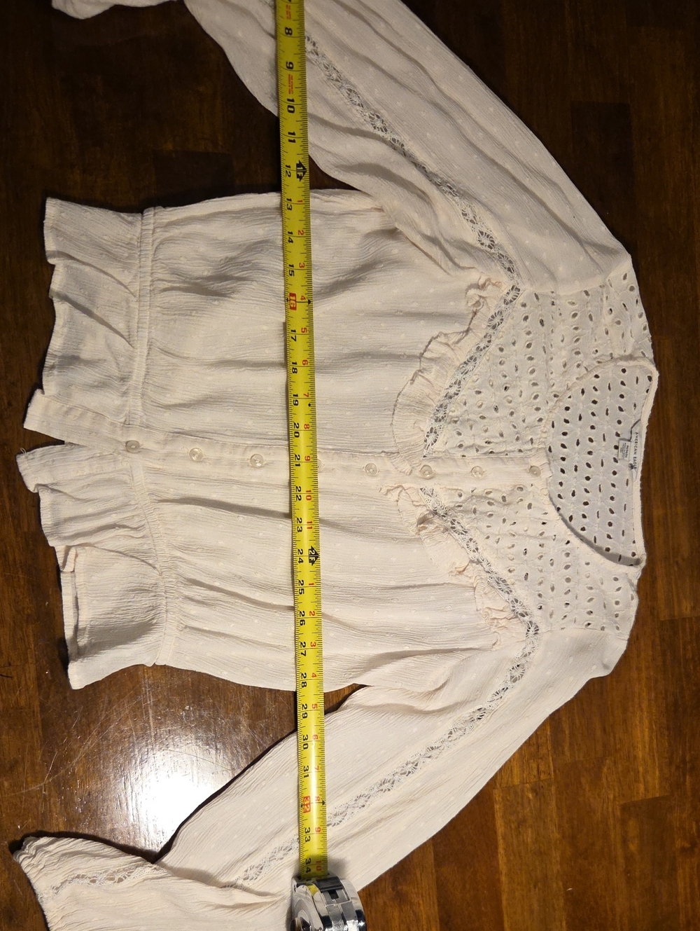 American Eagle Outfitters Cream Eyelet Button-Front Blouse
